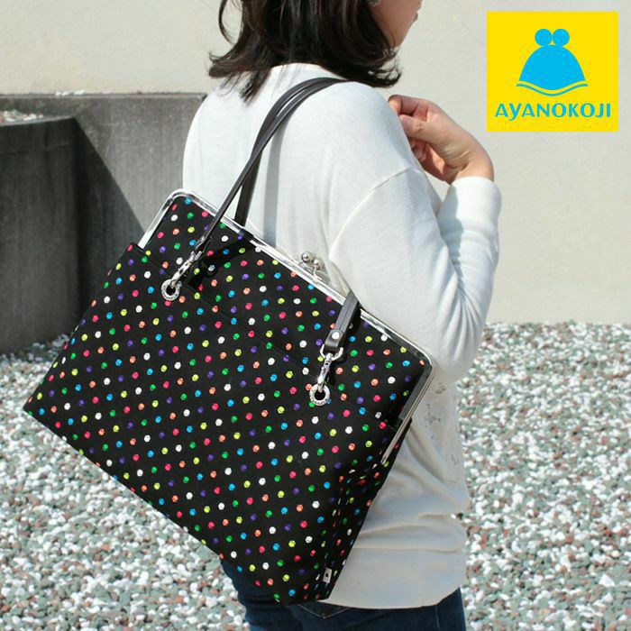 美品】京都 アヤノコウジ がま口トート ドット 大容量 キャンバス 美品】京都 アヤノコウジ がま口トート ドット 大容量 キャンバス