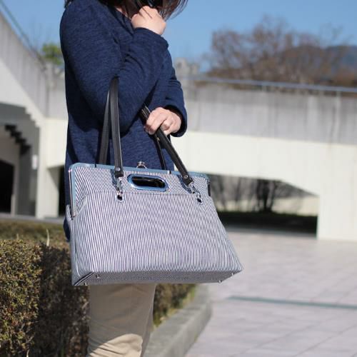 受注生産品】がま口キャリートートバッグ【綿布・ヒッコリー