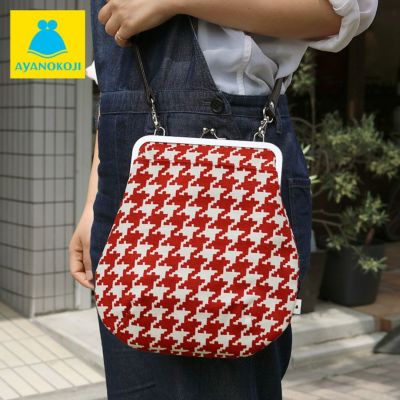 AYANOKOJI 【受注生産品】ポケット付きがま口フラットショルダーバッグ【帆布・バードチェック】
