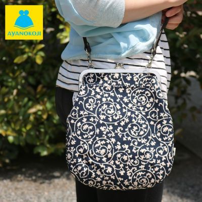 AYANOKOJI 【受注生産品】ポケット付きがま口フラットショルダーバッグ【帆布・蛸唐草】
