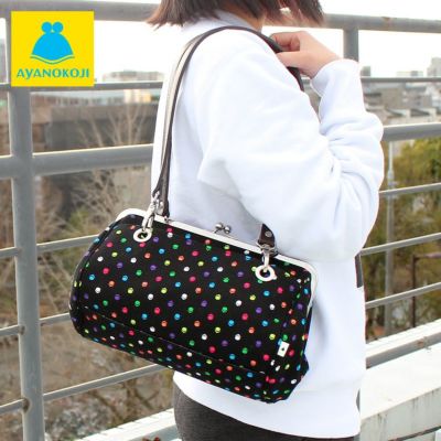 AYANOKOJI 【受注生産品】TAWARA型がま口ボストンバッグ【帆布・がまドット柄】
