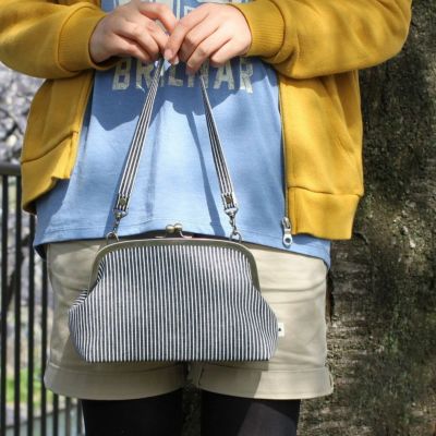 AYANOKOJI 【受注生産品】横長がま口ハンドバッグ（小）【綿布・ヒッコリー】