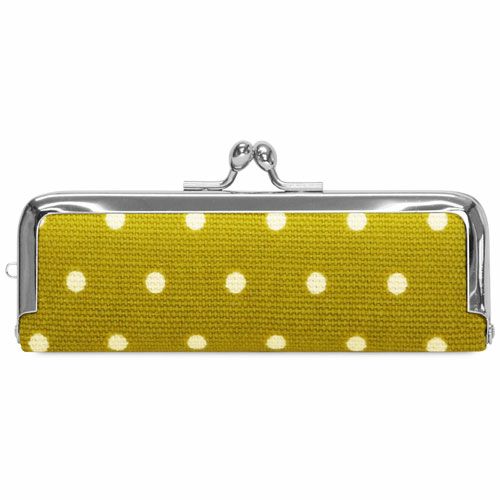 がま口印鑑ケース【帆布・唐草/水玉】水玉 からし×白