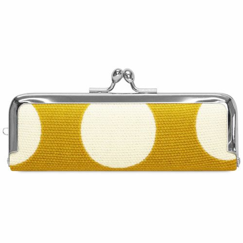 がま口印鑑ケース【帆布・唐草/水玉】でかドット柄 山吹×白