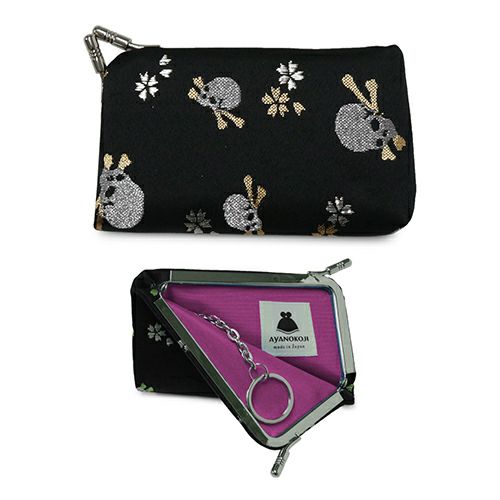 がま口キーケース【ドクロ金襴】