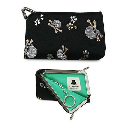 がま口キーケース【ドクロ金襴】