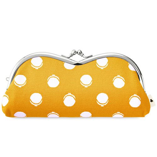 】山型がま口メガネケース【帆布・がまドット柄 大判】