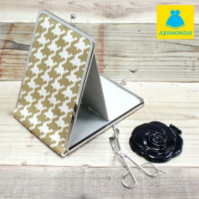 AYANOKOJI 【在庫商品】がま口立て鏡（大）【帆布・バードチェック】 [M便 1/2]