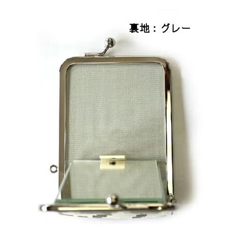 がま口立て鏡（小）【帆布・バードチェック】裏地