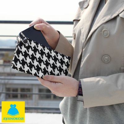 AYANOKOJI 【在庫商品】がま口スマートフォンケース＋（プラス）【帆布・バードチェック】 [M便 1/2]