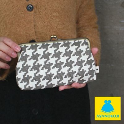 AYANOKOJI 【在庫商品】6寸がま口平ポーチ【帆布・バードチェック】 [M便 1/2]