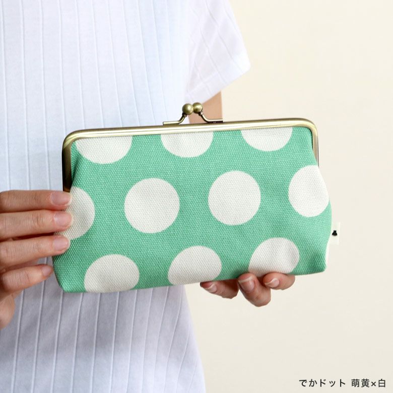 在庫商品】6寸がま口平ポーチ【帆布・唐草/水玉】 [M便 1/2