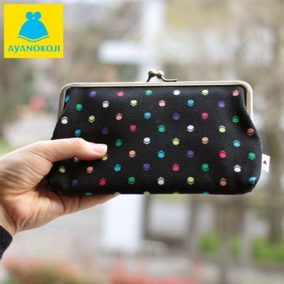 AYANOKOJI 【在庫商品】6寸がま口平ポーチ【帆布・がまドット柄】 [M便 1/2]