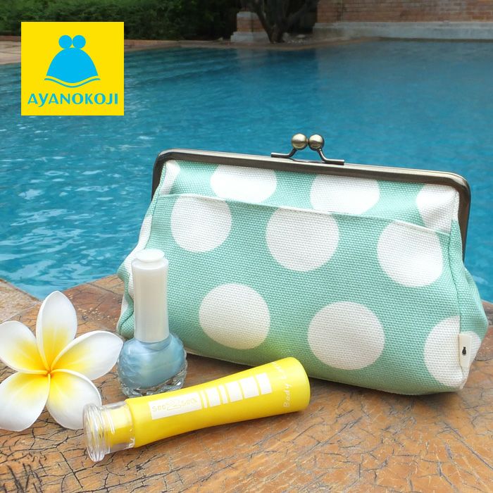 在庫商品】がま口トラベルポーチ【帆布・唐草/水玉】 [M便 9/10