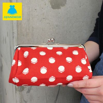AYANOKOJI 【受注生産品】TAWARA型がま口コスメポーチ（大）【帆布・がまドット柄 大判】 [M便 1/2]