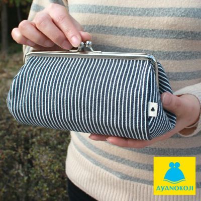 AYANOKOJI 【受注生産品】TAWARA型がま口コスメポーチ（大）【綿布・ヒッコリー】 [M便 1/2]
