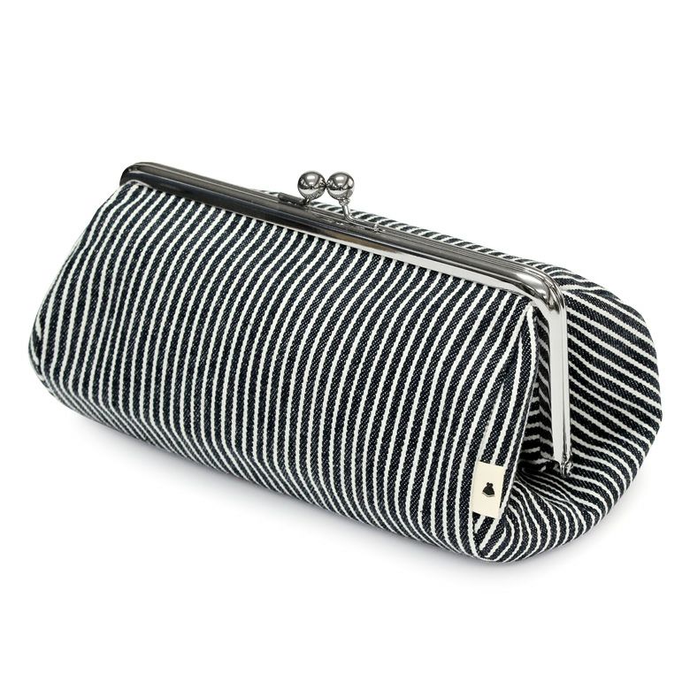 TAWARA型がま口コスメポーチ（大）【綿布・ヒッコリー】全体イメージ