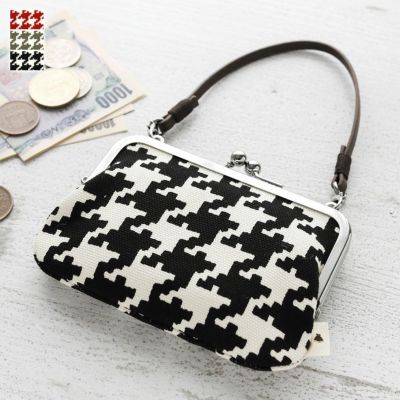 AYANOKOJI 【在庫商品】革ヒモ付き手提げがま口財布【帆布・バードチェック】 [M便 1/4]