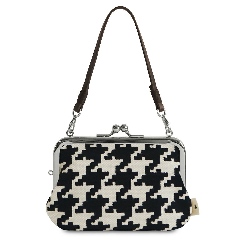 革ヒモ付き手提げがま口財布【帆布・バードチェック】 