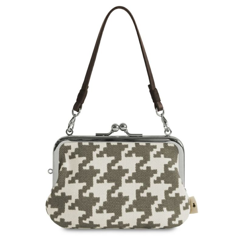 革ヒモ付き手提げがま口財布【帆布・バードチェック】 