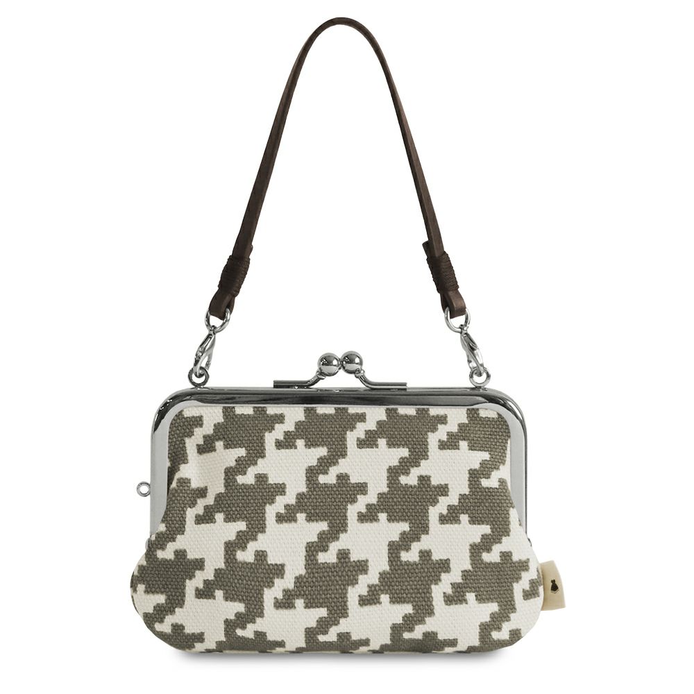 革ヒモ付き手提げがま口財布【帆布・バードチェック】 