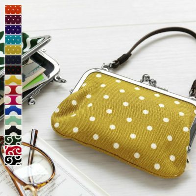 AYANOKOJI 【在庫商品】革ヒモ付き手提げがま口財布【帆布・唐草/水玉】 [M便 1/4]