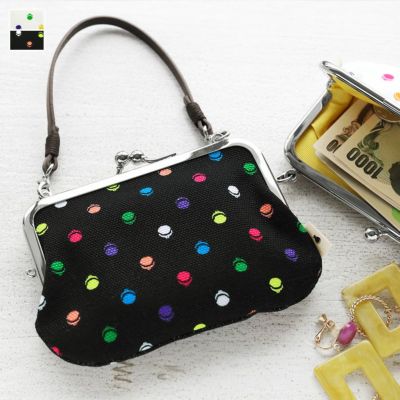 AYANOKOJI 【在庫商品】革ヒモ付き手提げがま口財布【帆布・がまドット柄】 [M便 1/4]