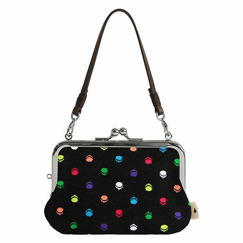 革ヒモ付き手提げがま口財布【帆布・がまドット柄】ディテール　サイズ