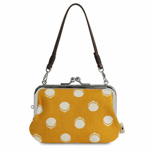 革ヒモ付き手提げがま口財布【帆布・がまドット大判】