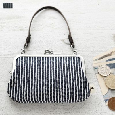 AYANOKOJI 【在庫商品】革ヒモ付き手提げがま口財布【綿布・ヒッコリー】 [M便 1/4]