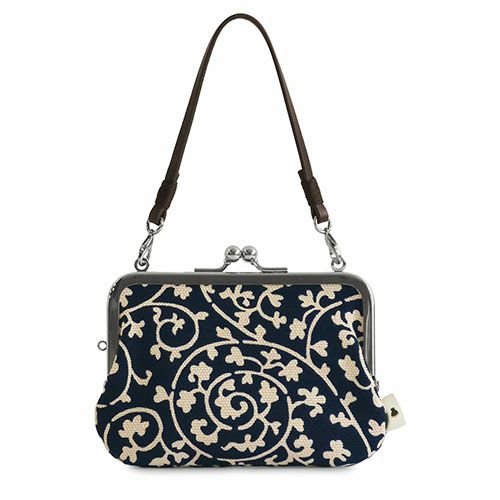 革ヒモ付き手提げがま口財布【帆布・蛸唐草】