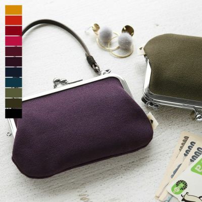 AYANOKOJI 【在庫商品】革ヒモ付き手提げがま口財布【帆布・無地】 [M便 1/4]