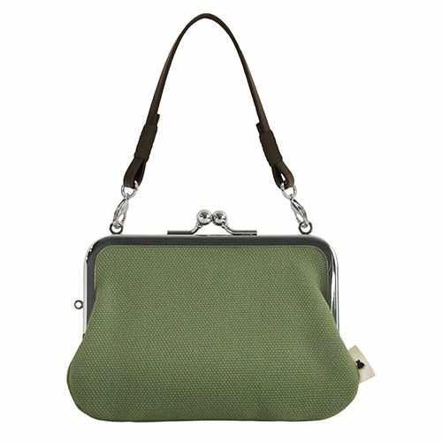 革ヒモ付き手提げがま口財布【帆布・無地】