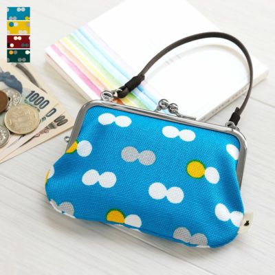 AYANOKOJI 【在庫商品】革ヒモ付き手提げがま口財布【帆布・にこだま柄】 [M便 1/4]