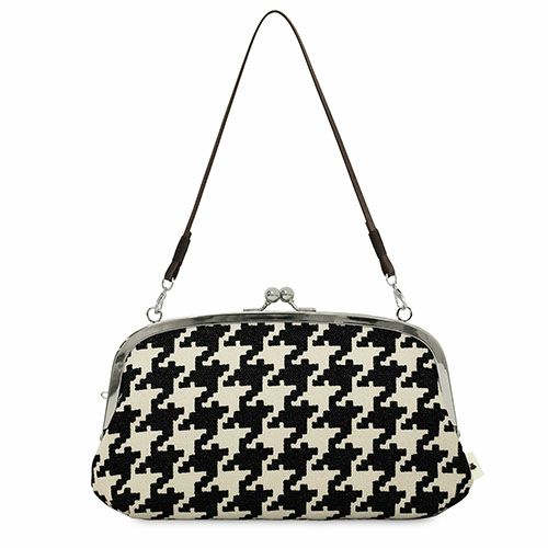 横長親子がま口財布【帆布・バードチェック柄】