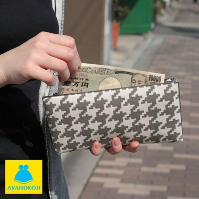 AYANOKOJI 【在庫商品】天溝がま口長財布【帆布・バードチェック】 [M便 9/10]