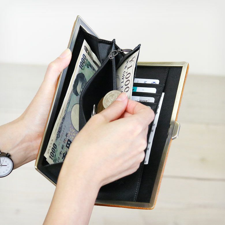 在庫商品】天溝がま口長財布【帆布・唐草/水玉】 [M便 9/10