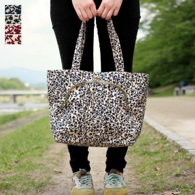 AYANOKOJI 【受注生産品】がま口ポケット付きトートバッグ【帆布・蛸唐草】
