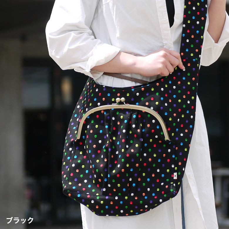 受注生産品】がま口ラフショルダーバッグ【帆布・がまドット柄