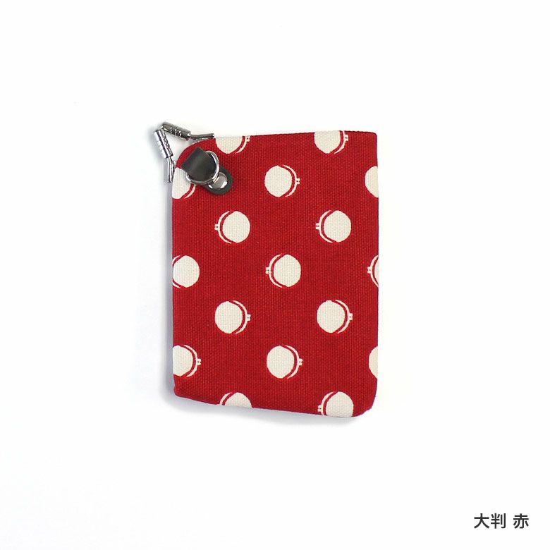 天溝がま口ウォレット【帆布・がまドット柄 大判】赤