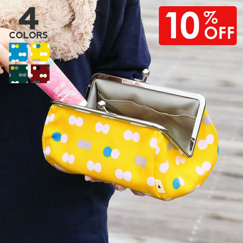 TAWARA型がま口コスメポーチ（大）【帆布・にこだま柄】メインイメージ