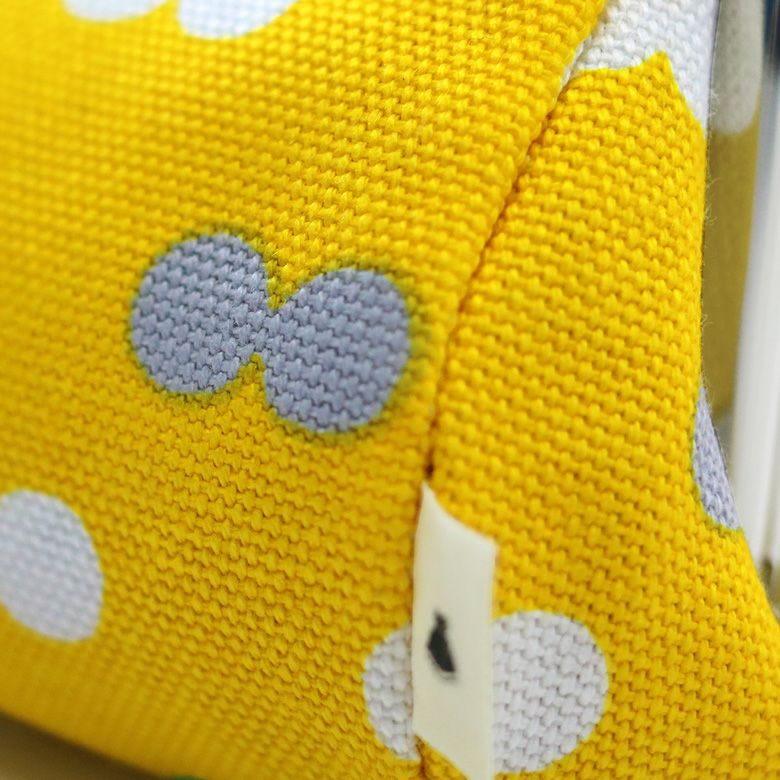 TAWARA型がま口コスメポーチ（大）【帆布・にこだま柄】タグ