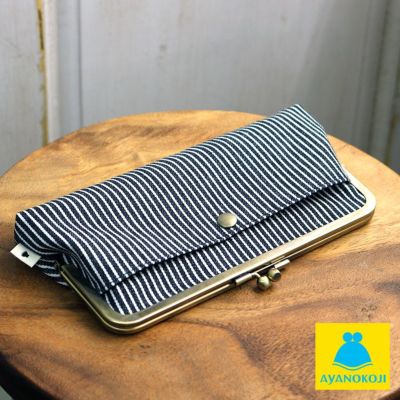 AYANOKOJI 【在庫商品】角丸親子がま口長財布【綿布・ヒッコリー】 [M便 9/10]