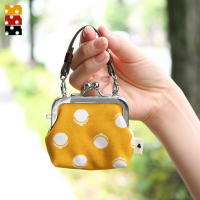 AYANOKOJI 【在庫商品】革ヒモ付き手提げがま口財布（小）【帆布・がまドット柄　大判】 [M便 1/6]