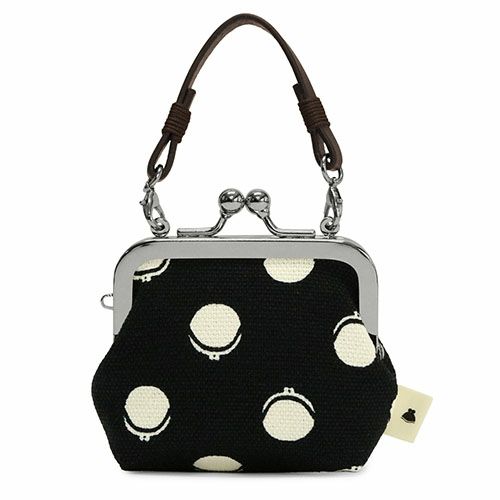 革ヒモ付き手提げがま口財布（小）【帆布・がまドット柄　大判】