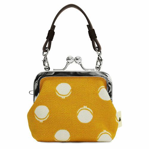 革ヒモ付き手提げがま口財布（小）【帆布・がまドット柄　大判】