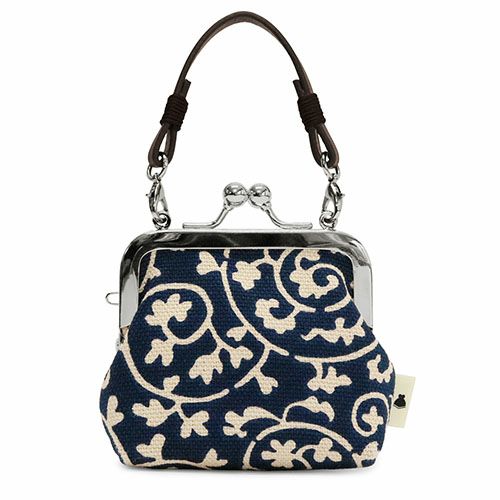 革ヒモ付き手提げがま口財布（小）【帆布・蛸唐草】