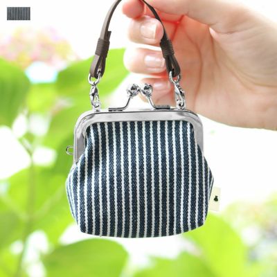 AYANOKOJI 【在庫商品】革ヒモ付き手提げがま口財布（小）【綿布・ヒッコリー】 [M便 1/6]