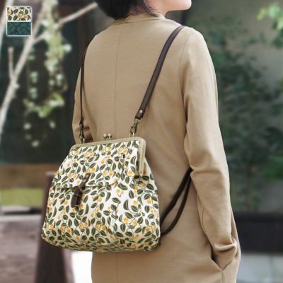 AYANOKOJI 【受注生産品】がま口フラップ2WAYリュック【帆布・がまの実】