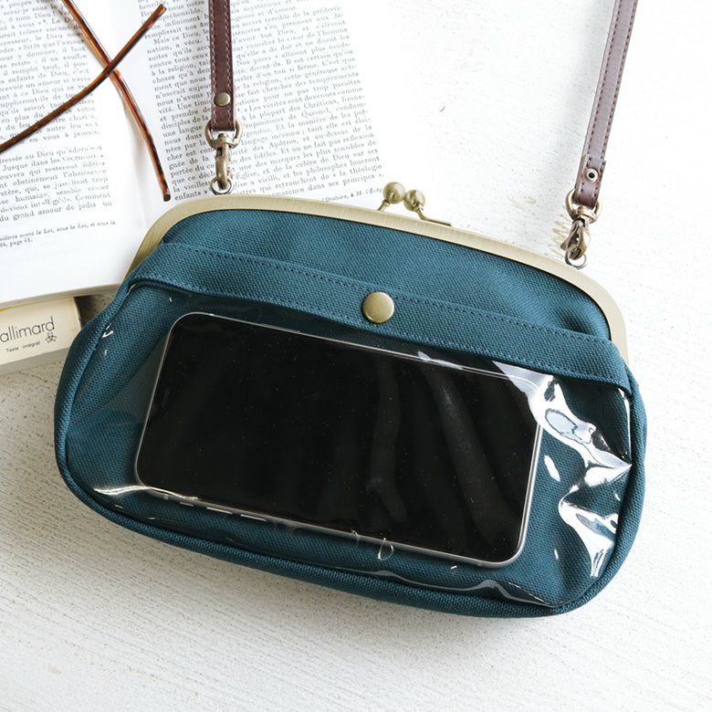 在庫商品】がま口スマホショルダーバッグ【帆布・無地】 [M便 9/10